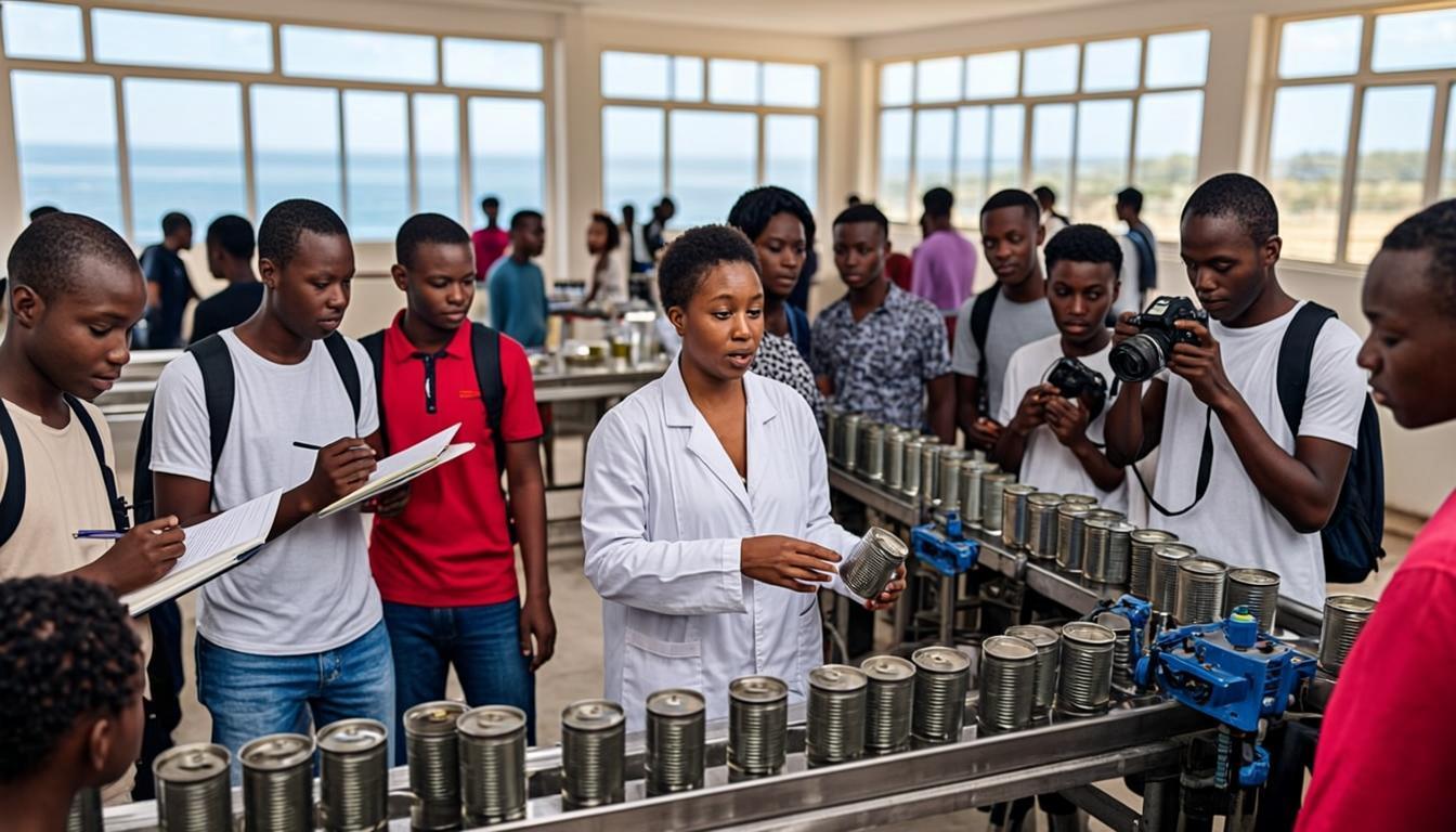 Étudiants visitant l'usine de transformation